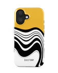 Front view of Radio Active Tough iPhone Case featuring a bold, radioactive-inspired design with striking yellow and black elements, offering stylish and durable protection.