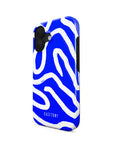 Front and side view of Blue Ways Tough iPhone Case showcasing its calming blue wave pattern and reinforced edges for enhanced protection.
