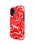 Front and side view of Mixed Feelings Tough iPhone Case showcasing its bold, abstract pattern and reinforced edges for enhanced protection and a unique style.