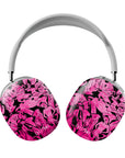 Front view of Pinky Party AirPods Max Case showcasing a vibrant pink design with bold fashion sketch patterns, offering a fun and lively vibe while protecting your headphones.