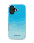 Front view of High Fly Tough iPhone Case featuring a dynamic design with a soaring bird motif against a sky-blue background, offering stylish and durable protection.