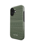 Front and side view of Verdant Shapes Tough iPhone Case highlighting its modern green geometric design and reinforced edges for added protection.