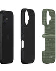 Exploded side view of Verdant Shapes Tough iPhone Case highlighting its protective layers, including a sturdy outer shell and shock-absorbing interior.