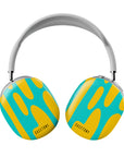 Front view of the Sunstream AirPods Max Case featuring a blue and yellow design with a black Casetony logo, offering vibrant style and durable protection against scratches and dust.