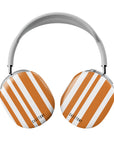 Front view of the Pumpkin Stripes AirPods Max Case featuring orange and white stripes with a black Casetony logo, offering a bold, dynamic look and protection against scratches, dust, and everyday wear.