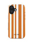 Front view of Pumpkin Stripes Tough iPhone Case featuring a bold pumpkin orange striped design, providing stylish and durable protection for your device.