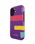 Front and side view of Bold Hold Tough iPhone Case showcasing its vibrant geometric design and reinforced edges for added durability and style.