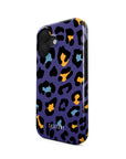 Front and side view of Midnight Safari Tough iPhone Case showcasing its bold black and white animal print design and reinforced edges for added protection.
