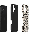 Exploded side view of the Inkstream iPhone case, highlighting its black fluid design, multiple protective layers, and a black Casetony logo.