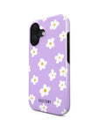 Front and side view of Violet Fields Tough iPhone Case displaying its floral design and reinforced edges for added protection and style.