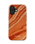 Front view of the Rustic Glow iPhone case, featuring a striking orange marble design that exudes warmth, elegance, and sophistication, with a white Casetony logo.