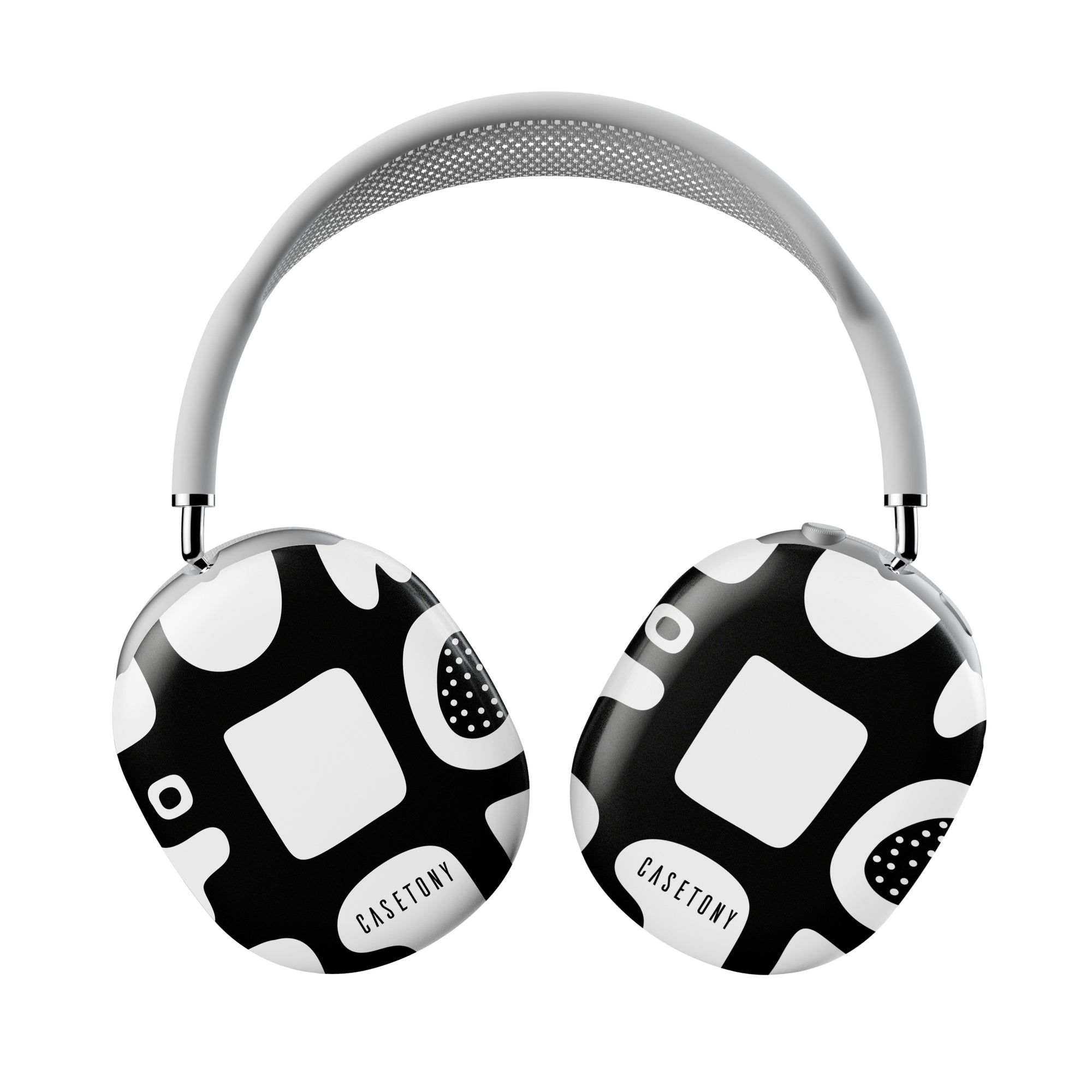 Front view of Random Memories AirPods Max Case featuring an abstract design with vibrant colours and unique patterns, combining artistic flair with reliable protection.